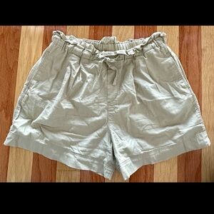 UNIQLO LADIES GATHERED PAPER BAG STYLE SHORTS KHAKI TAN LINEN COTTON BLEND M